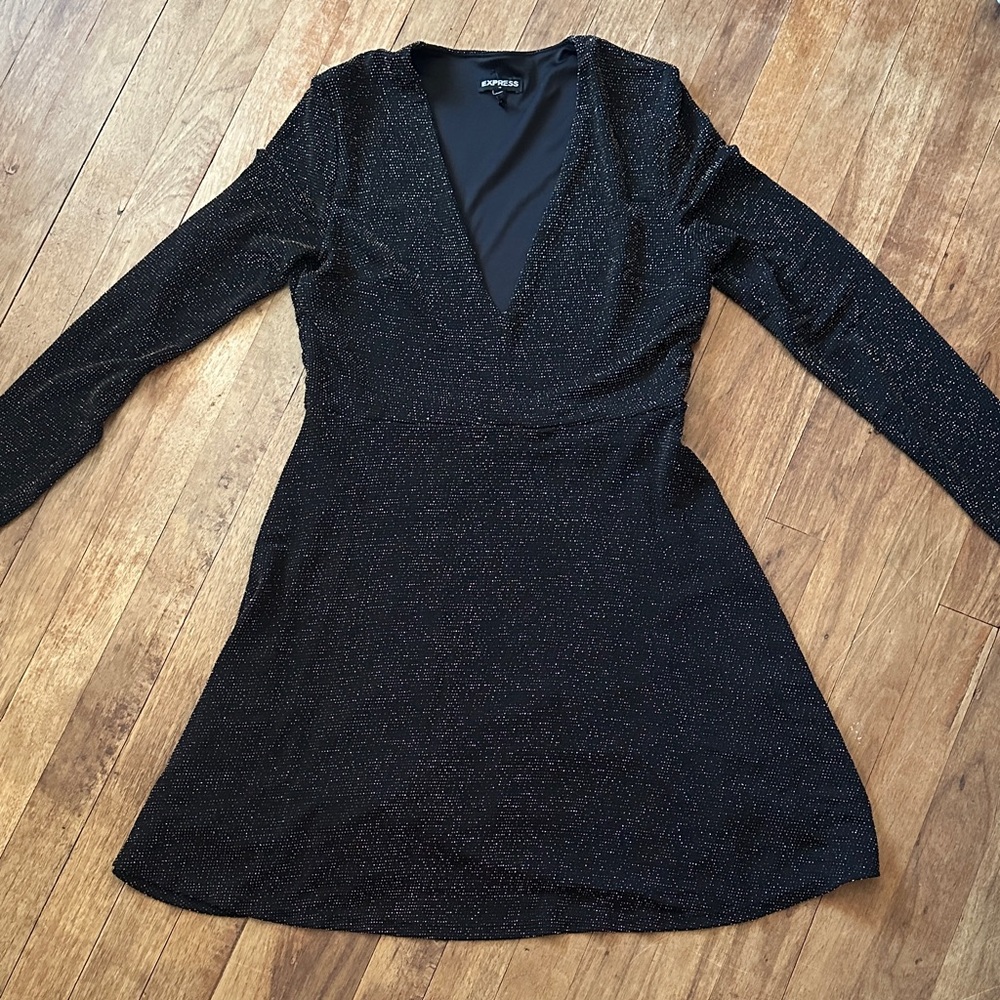 Express Glitter (Gold) Black 3/4 Sleeve Dress - M